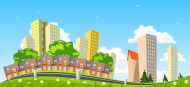 Abstract vector city, row building. Illustration clipart