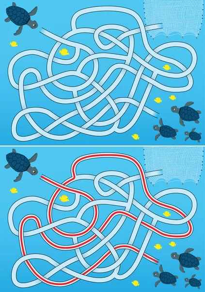 Blue sea turtle labyrint — Stock vektor