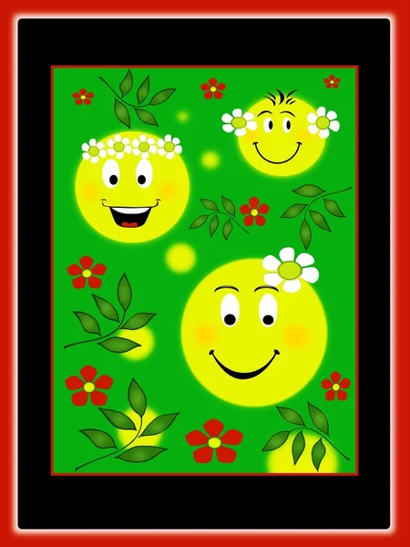 Smileys on the meadow - Framed — Stock Photo, Image