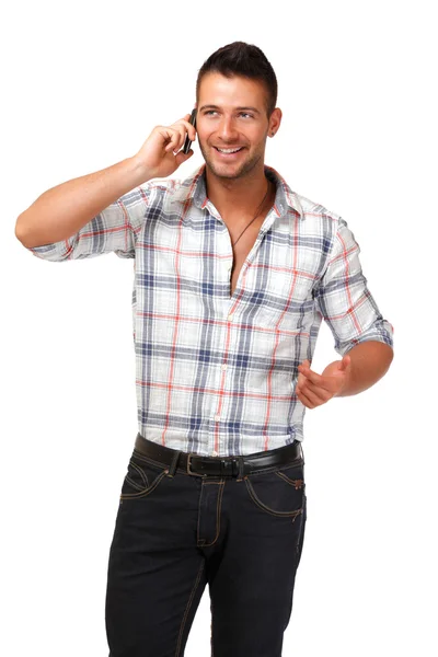 Ευτυχισμένος άνθρωπος που πραγματοποιείτε μια κλήση — Φωτογραφία Αρχείου