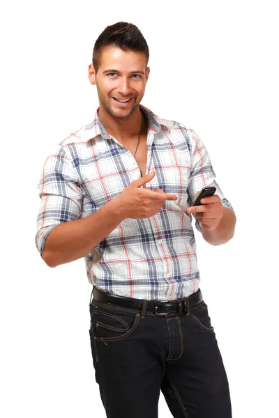 Портрет красивого мужчины с телефоном — стоковое фото