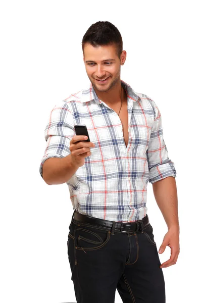 Glücklicher Mann mit Telefon — Stockfoto