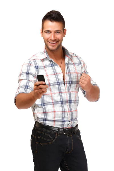 Glücklicher Mann mit Telefon — Stockfoto