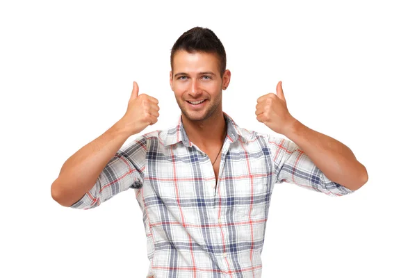 Porträt eines glücklichen jungen Mannes auf Weiß — Stockfoto