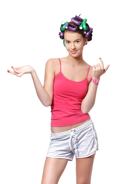 Teenager drying her nails and looking to the camera — Stock Photo, Image