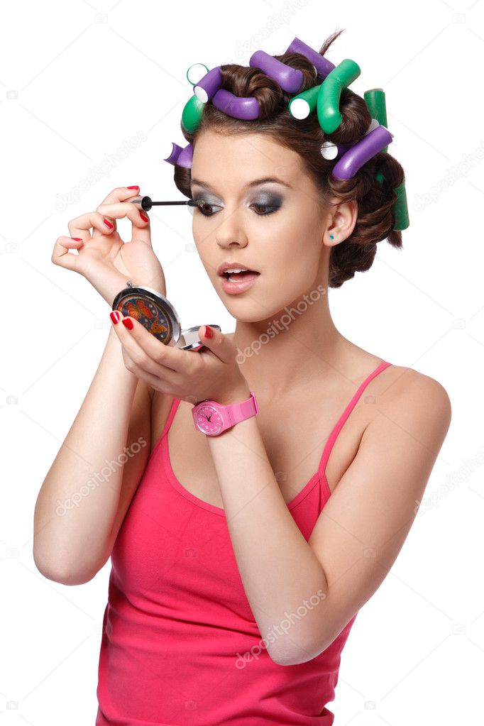 Portrait of an eyelashes painter girl