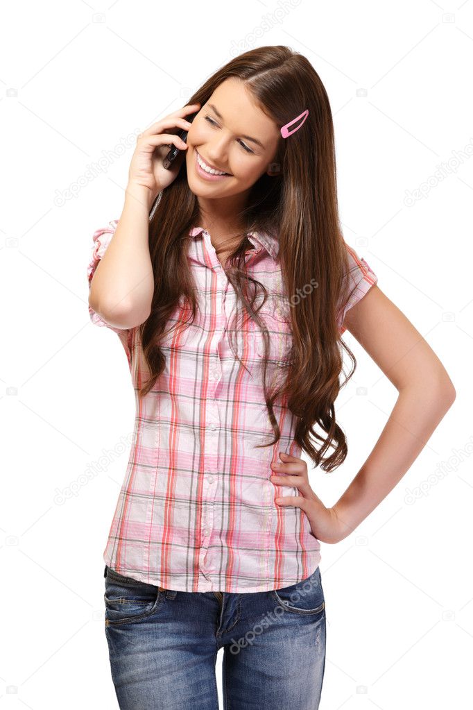 Portrait of a schoolgirl with cellphone
