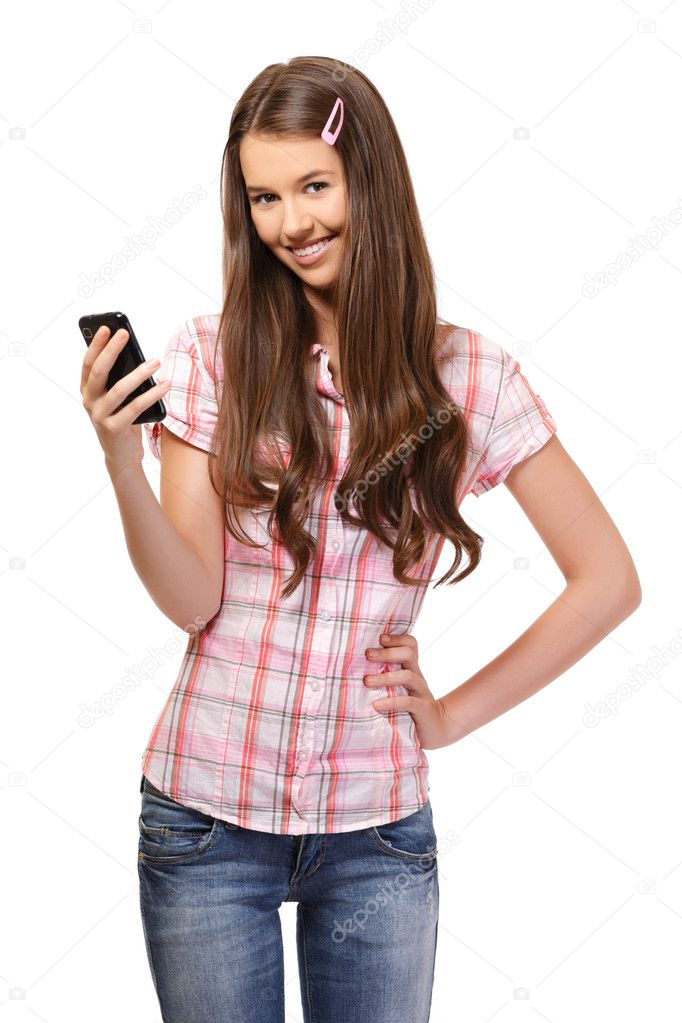 Portrait of a schoolgirl with cellphone