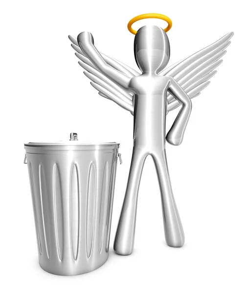 Çöp tenekesi ile karikatür melek — Stok fotoğraf