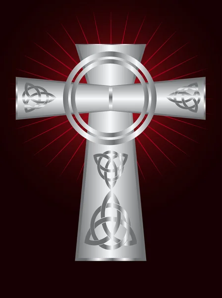 Украшенный кельтский серебряный крест — стоковый вектор