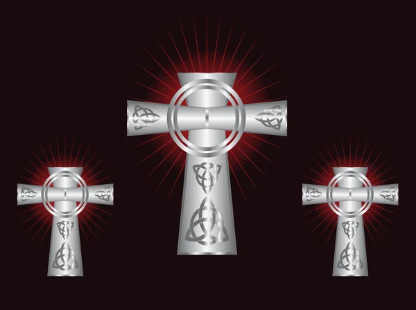 Три витіюваті срібні хрести на фоні суниці — стоковий вектор