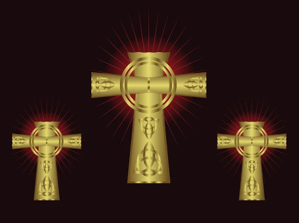 Drei kunstvolle goldene Kreuze — Stockvektor