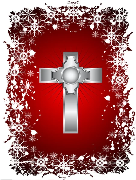A gold cross on a christmas background — Stock Vector