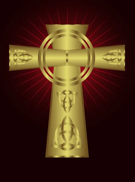 Croix d'or celtique ornée — Image vectorielle