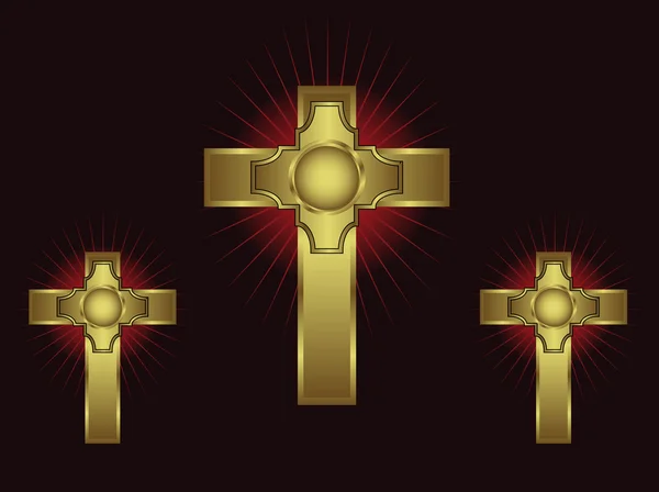 Три прикрашені золоті хрести — стоковий вектор