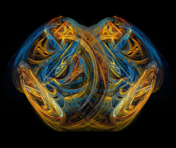 オレンジと青 absract 対称フラクタル背景 — ストック写真