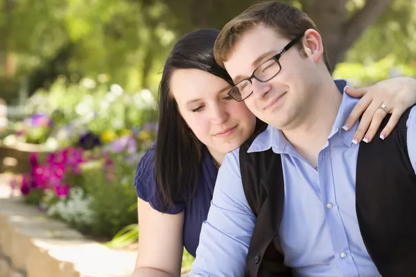 Young Engaged Couple Relaxing in the Park — Stock Photo, Image