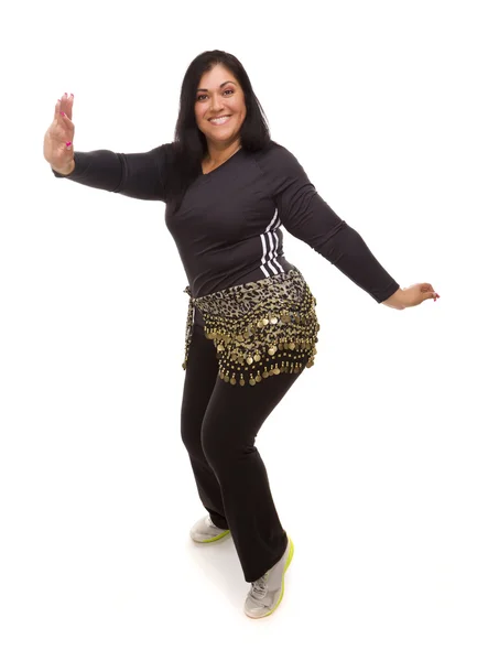 Attraktiv spansktalande kvinna zumba dans på vit — Stockfoto