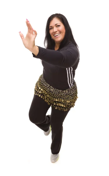 Atractiva mujer hispana Zumba bailando en blanco — Foto de Stock