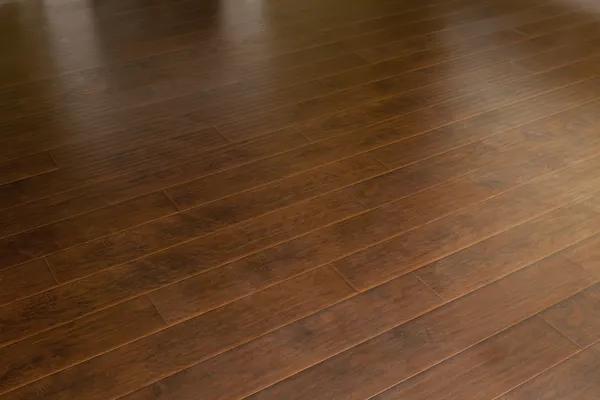 Recém-instalado Brown piso laminado em casa — Fotografia de Stock