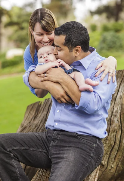 Happy Mixed Race Family with a Baby Boy Enjoying The Park — Stock Photo, Image