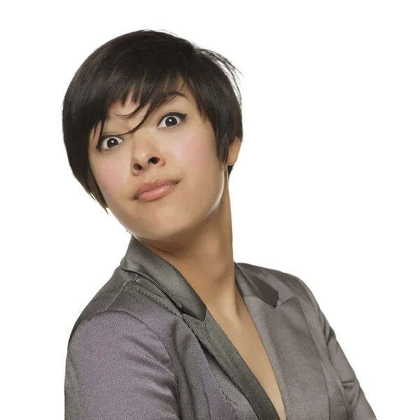 Pretty Young Mixed Race Female Making Face — Stock Photo, Image