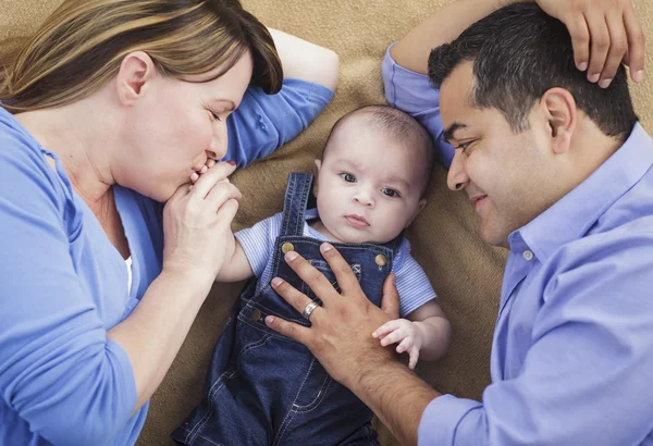Mixed Race Family Playing on the Blanket — Stock Photo, Image