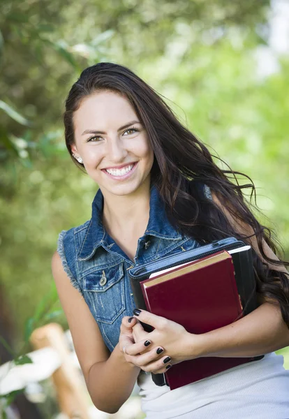 Mixed Race Young Girl Student with School Books — Stock Photo, Image
