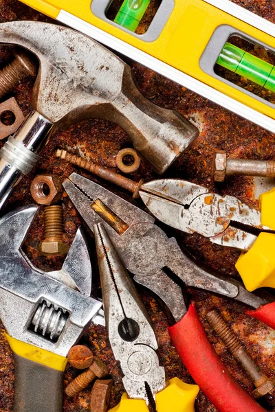 Set of tools on a metallic background — Stock Photo, Image