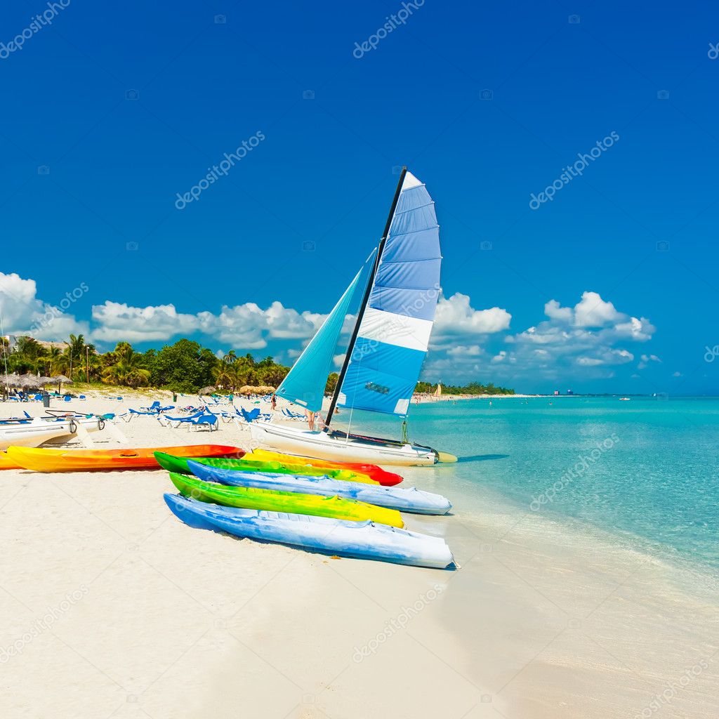 Boats on a tropical beach in Cuba