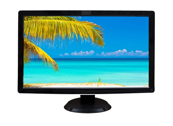 stock image TV Display showing a tropical beach isolated on white