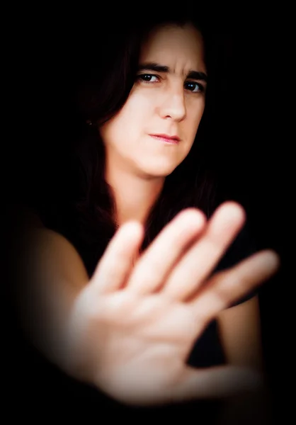 Woman with her hand signaling to stop — Stock Photo, Image