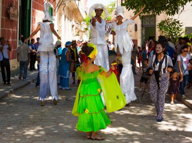 Street entertainers performing in Old Havana clipart