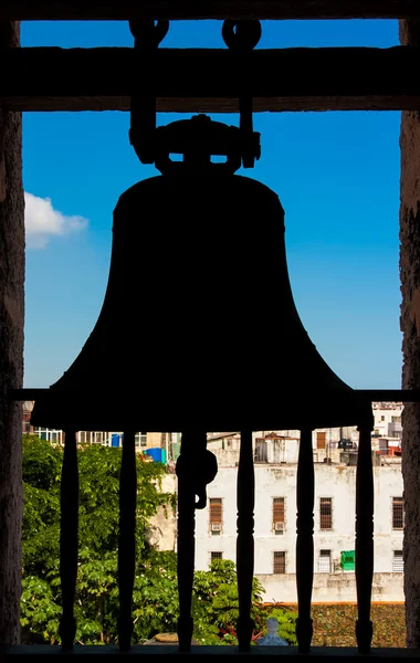 Silohuette of a bell with a view of Havana — Stock Photo, Image