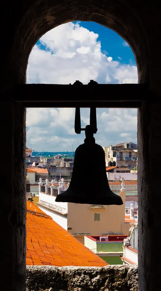 stock image Silohuette of a bell with a view of Havana