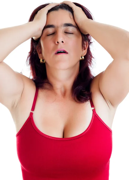 Mujer hispana estresada con dolor de cabeza —  Fotos de Stock