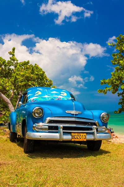 stock image Old american car at a beach in Cuba