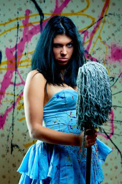 çekici kız bir bez ile