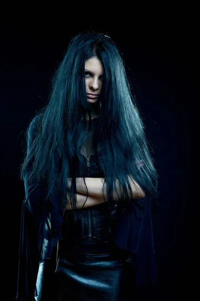 Depressive goth woman on black — Stock Photo, Image