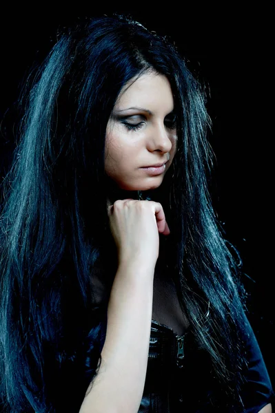 Beautiful goth woman with long hair — Stock Photo, Image
