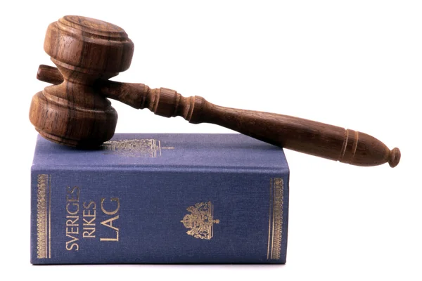 Old gavel and Swedish law book — Stock Photo, Image