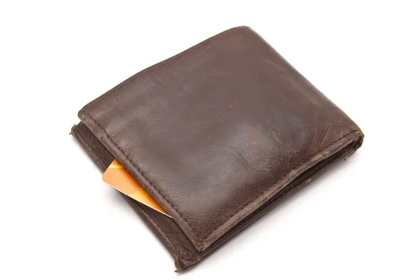 Cartera marrón y tarjeta de crédito — Foto de Stock