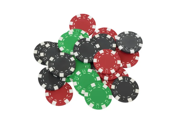 Poker fişleri üzerinde beyaz izole — Stok fotoğraf