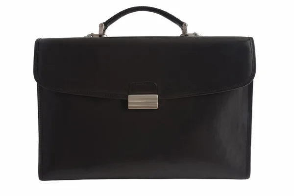 Black leather briefcase isolated on white background — Stock Photo, Image