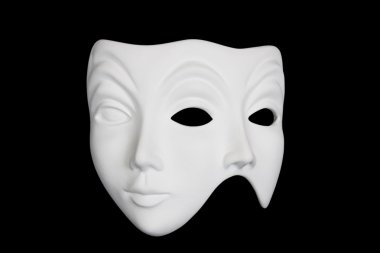 Double face white mask isolated over black clipart