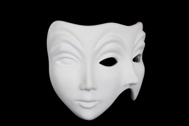 Double face white mask isolated over black clipart