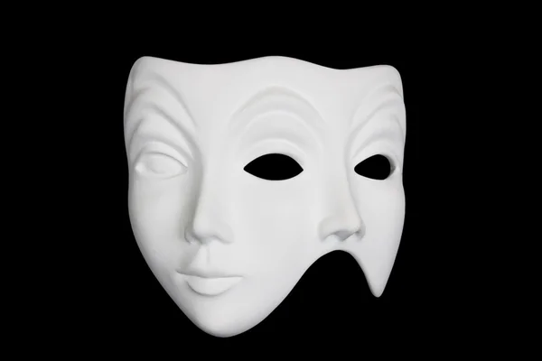 Duplo rosto máscara branca isolado sobre preto — Fotografia de Stock