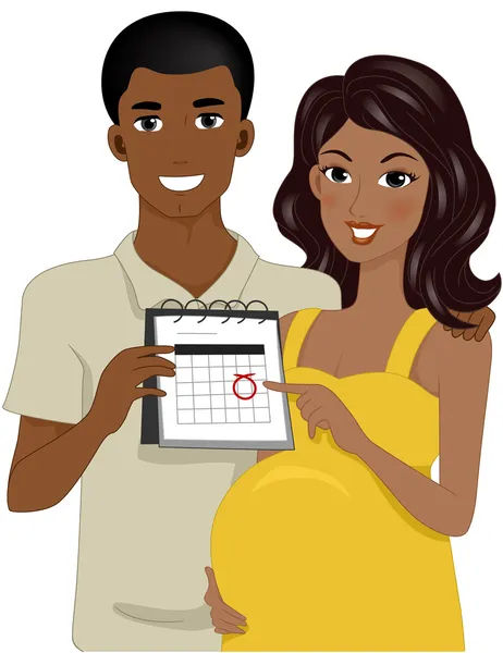 Expecting Parents Pointing to Calendar — Stockfoto