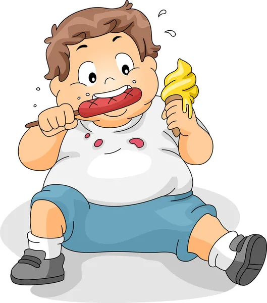 Надмірна вага хлопчик їсть — стокове фото