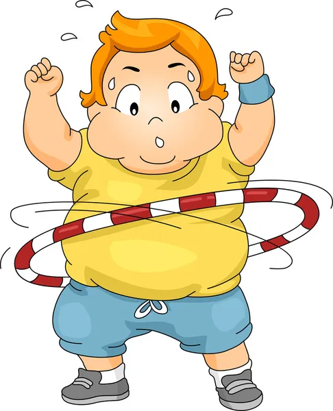 Overgewicht jongen met behulp van een hoelahoep — Stockfoto